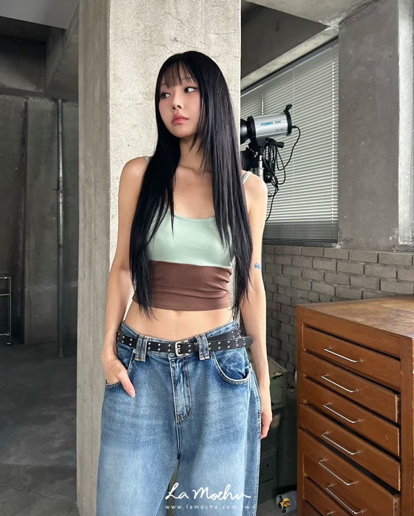 拼接色細肩美背BRA背心